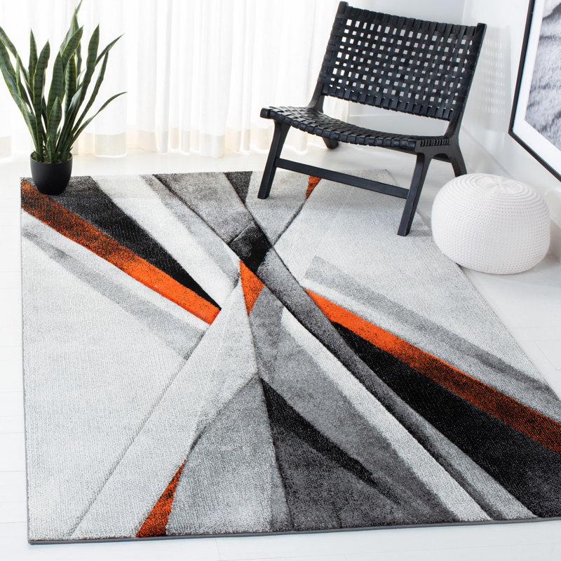 Orren Ellis Topton Abstract Gray/Orange Area Rug & Reviews Wayfair